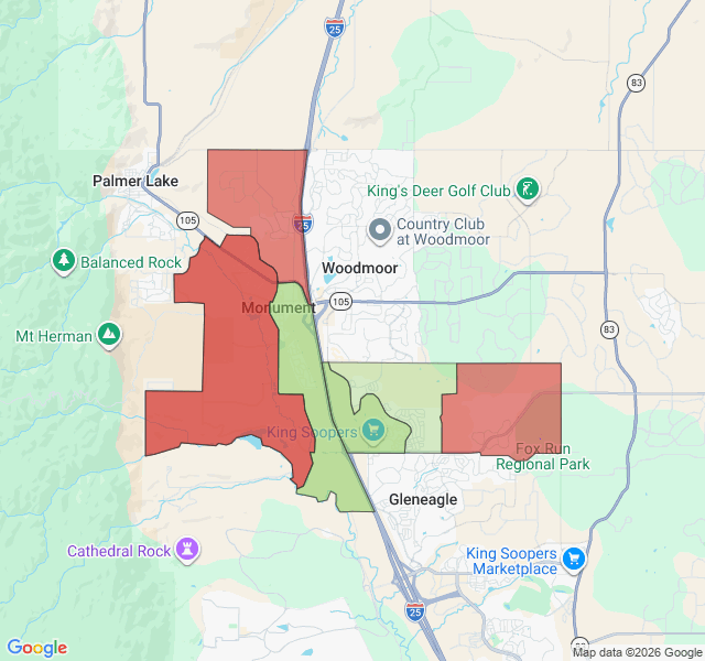 Map of septic coverage in Monument, CO