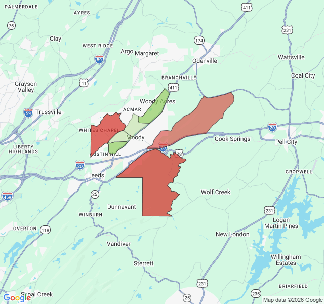Map of septic coverage in Moody, AL
