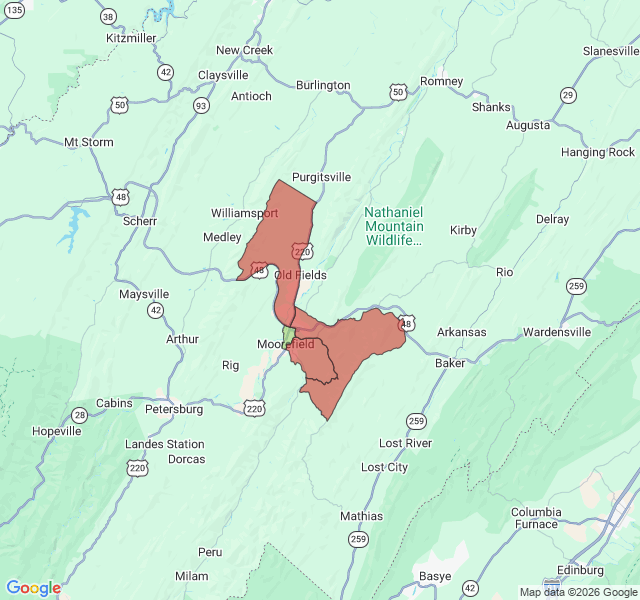 Map of septic coverage in Moorefield, WV