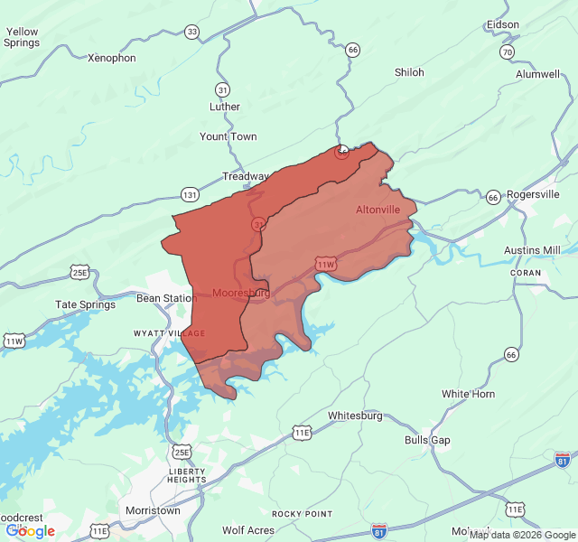 Map of septic coverage in Mooresburg, TN