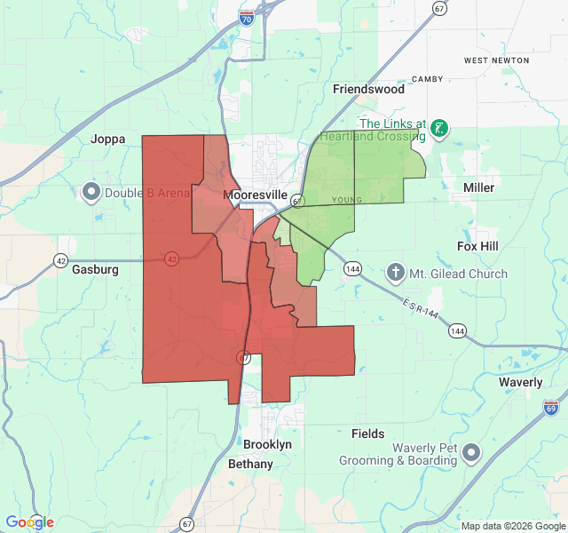 Map of septic coverage in Mooresville, IN