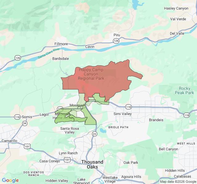 Map of septic coverage in Moorpark, CA