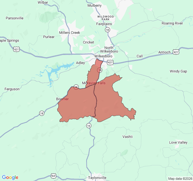 Map of septic coverage in Moravian Falls, NC