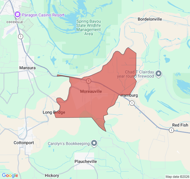 Map of septic coverage in Moreauville, LA