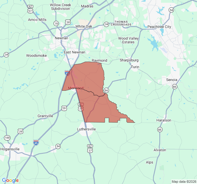 Map of septic coverage in Moreland, GA