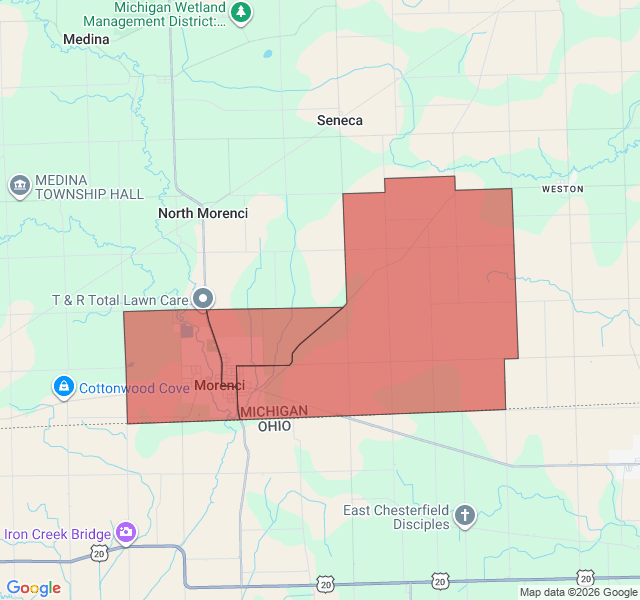 Map of septic coverage in Morenci, MI