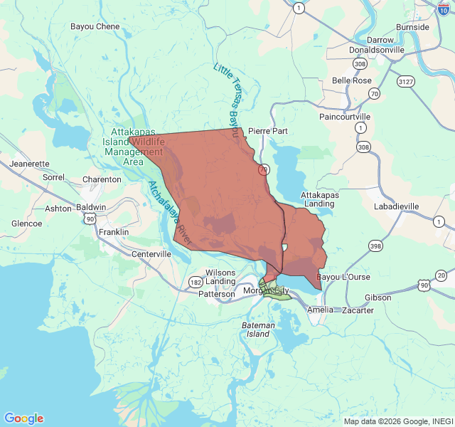 Map of septic coverage in Morgan City, LA