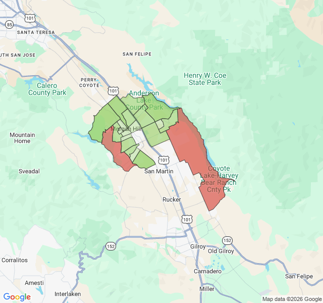 Map of septic coverage in Morgan Hill, CA