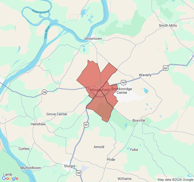 Map of septic coverage in Morganfield, KY