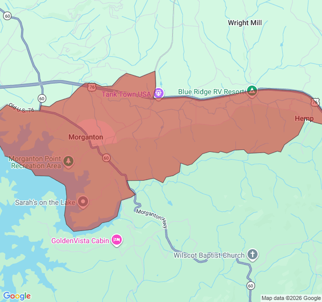 Map of septic coverage in Morganton, GA