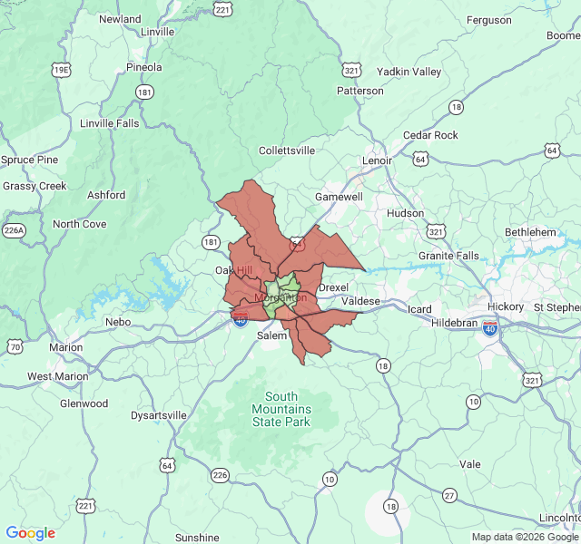 Map of septic coverage in Morganton, NC