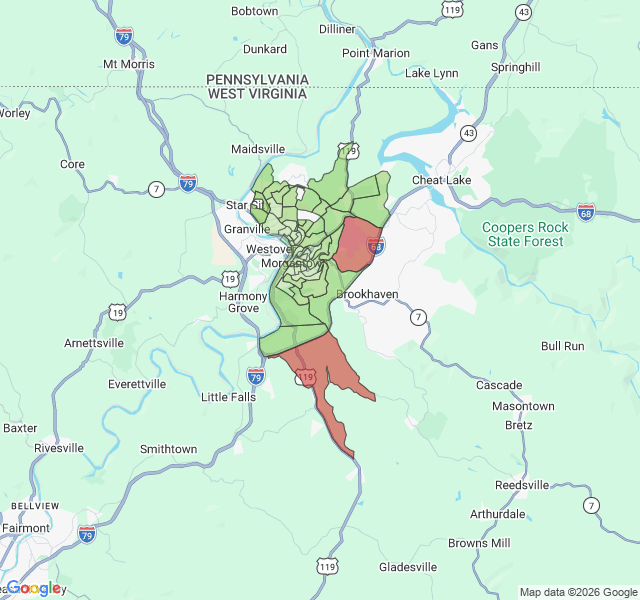 Map of septic coverage in Morgantown, WV