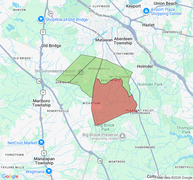 Map of septic coverage in Morganville, NJ