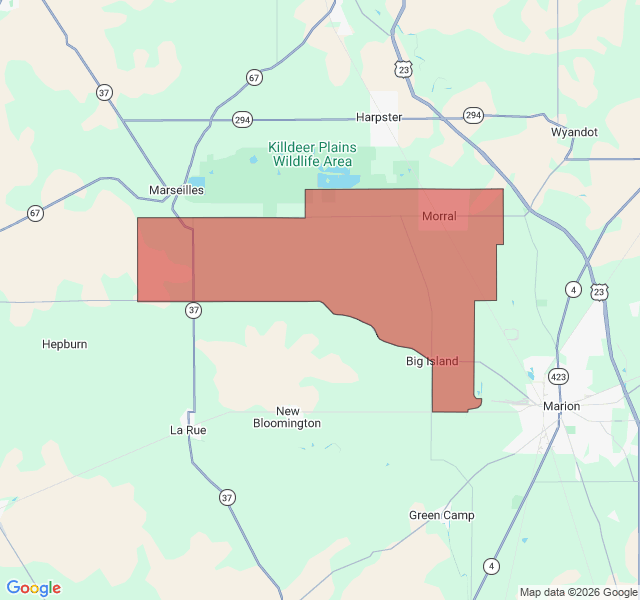 Map of septic coverage in Morral, OH