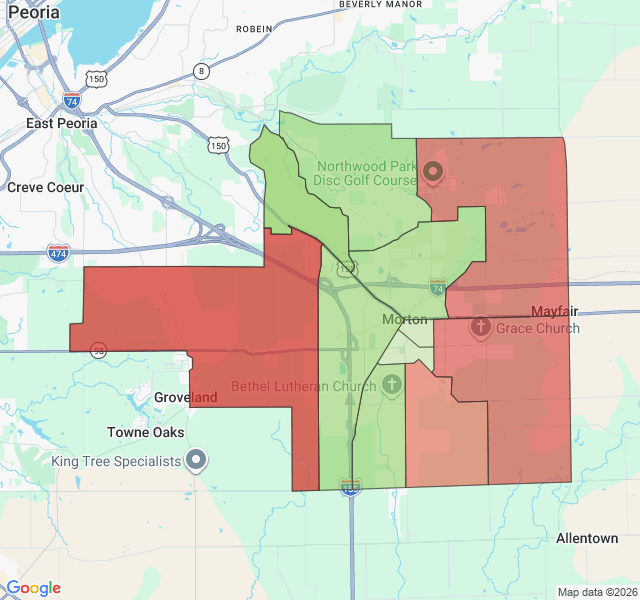 Map of septic coverage in Morton, IL
