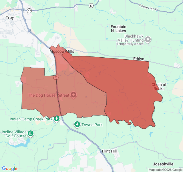 Map of septic coverage in Moscow Mills, MO