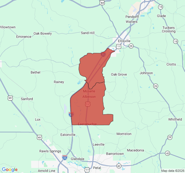 Map of septic coverage in Moselle, MS