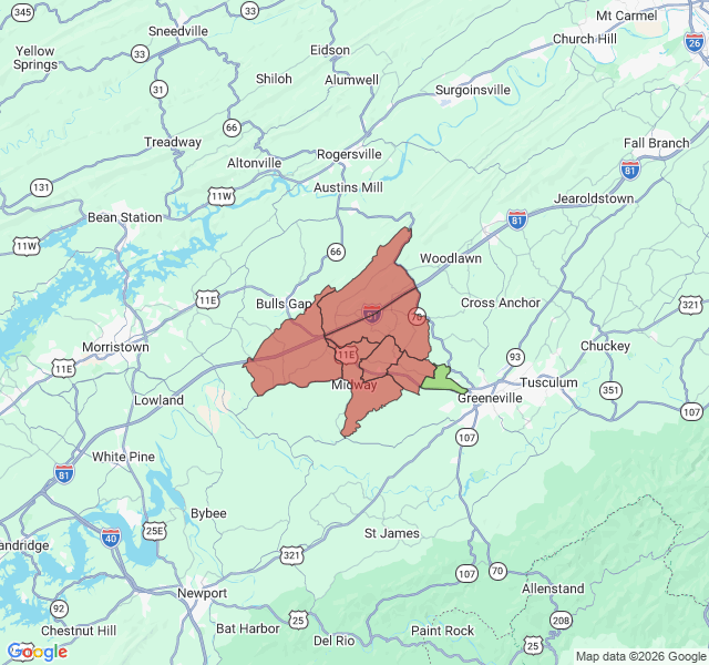 Map of septic coverage in Mosheim, TN