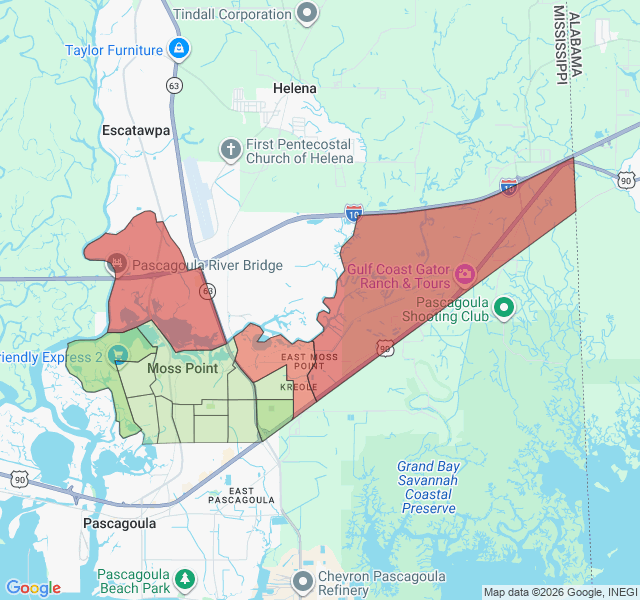 Map of septic coverage in Moss Point, MS