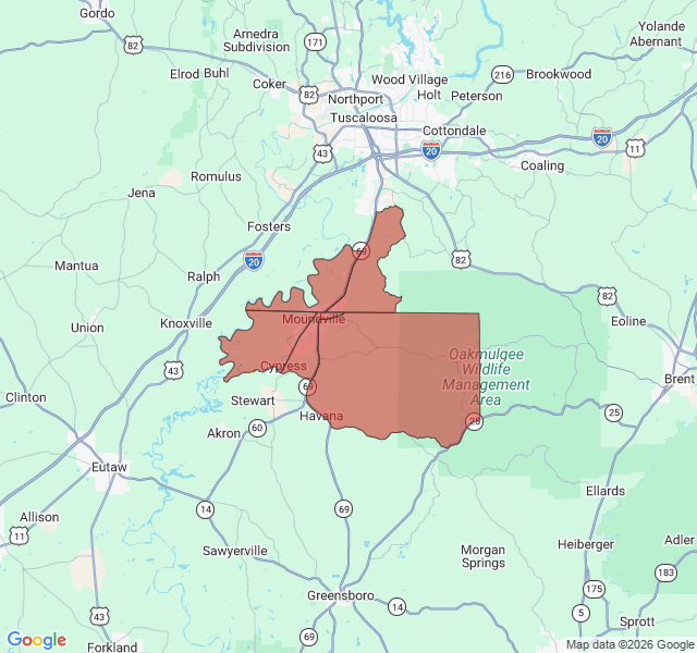 Map of septic coverage in Moundville, AL