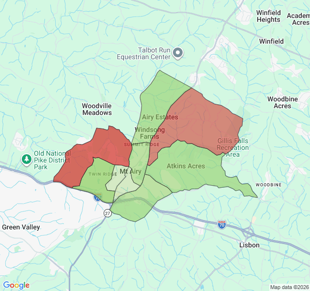 Map of septic coverage in Mount Airy, MD