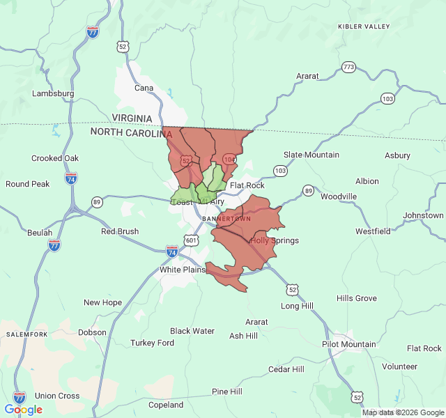 Map of septic coverage in Mount Airy, NC