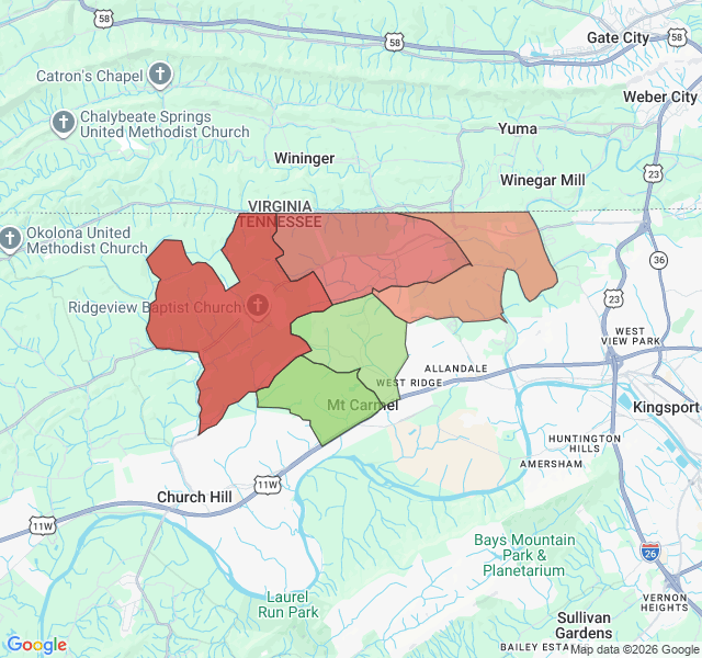 Map of septic coverage in Mount Carmel, TN