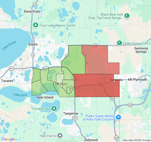 Map of septic coverage in Mount Dora, FL