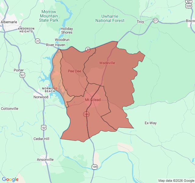 Map of septic coverage in Mount Gilead, NC