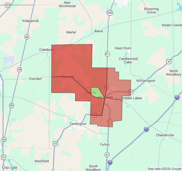 Map of septic coverage in Mount Gilead, OH