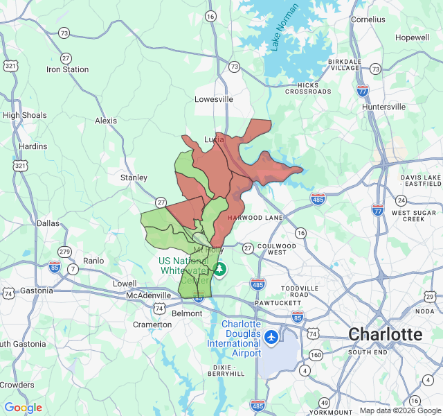 Map of septic coverage in Mount Holly, NC