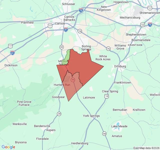 Map of septic coverage in Mount Holly Springs, PA