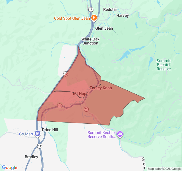 Map of septic coverage in Mount Hope, WV