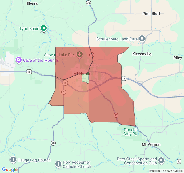 Map of septic coverage in Mount Horeb, WI