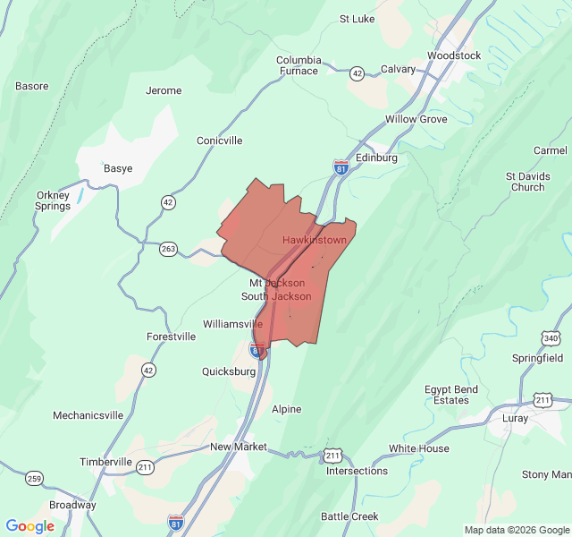 Map of septic coverage in Mount Jackson, VA