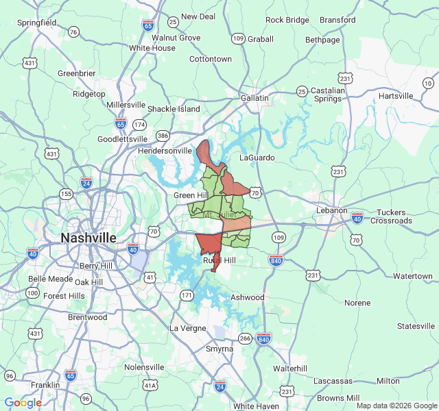 Map of septic coverage in Mount Juliet, TN