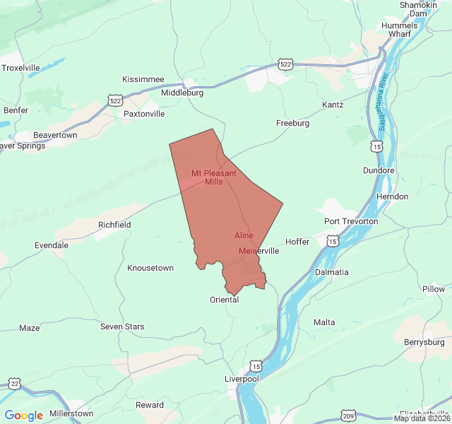 Map of septic coverage in Mount Pleasant Mills, PA