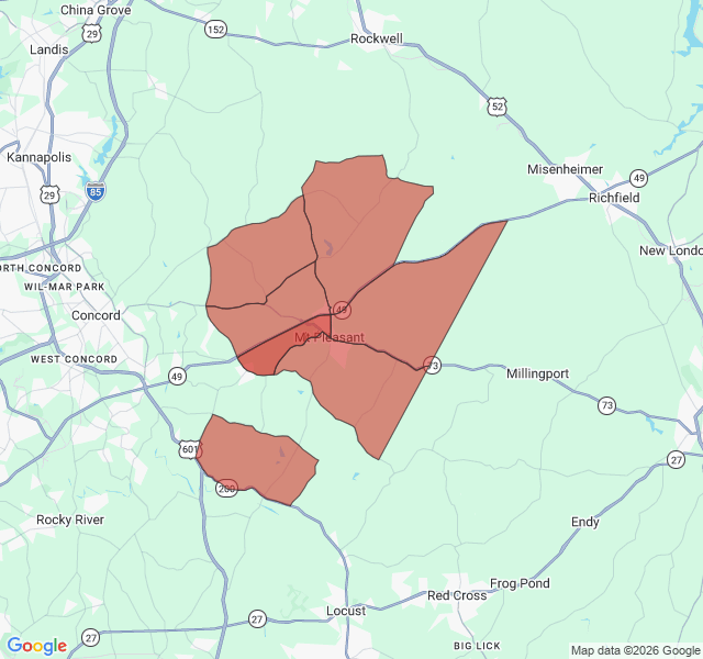 Map of septic coverage in Mount Pleasant, NC