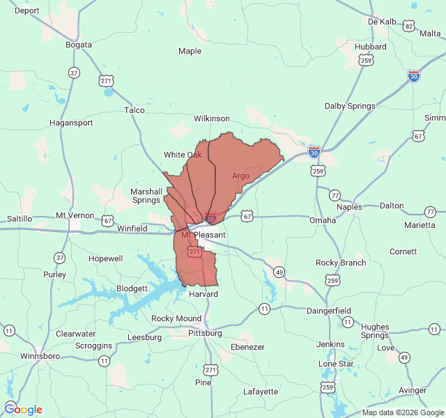Map of septic coverage in Mount Pleasant, TX