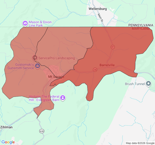 Map of septic coverage in Mount Savage, MD