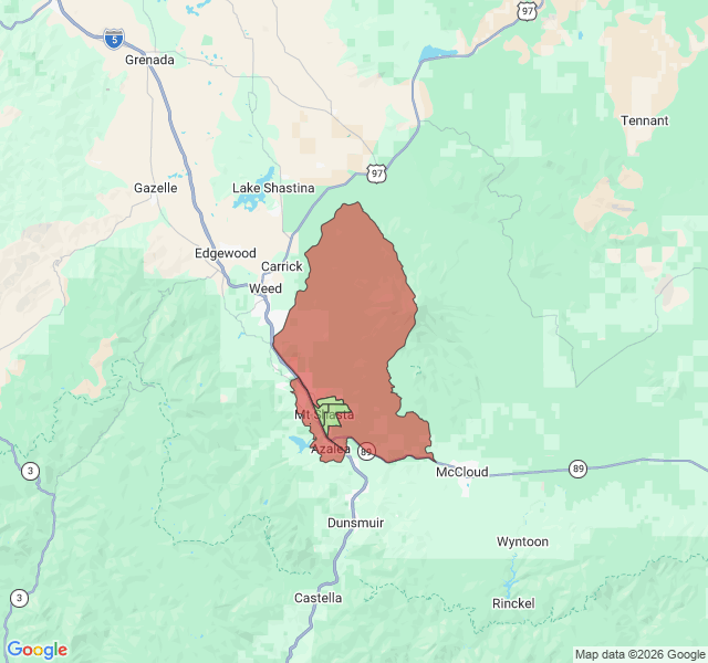 Map of septic coverage in Mount Shasta, CA