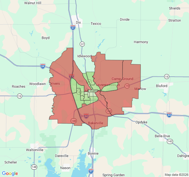 Map of septic coverage in Mount Vernon, IL