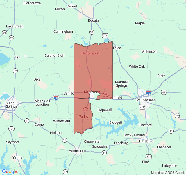 Map of septic coverage in Mount Vernon, TX