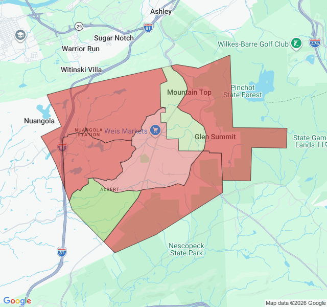 Map of septic coverage in Mountain Top, PA