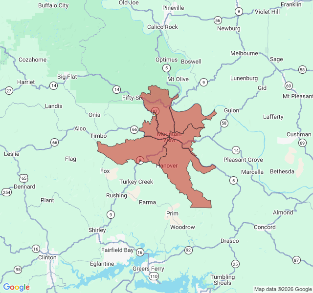 Map of septic coverage in Mountain View, AR