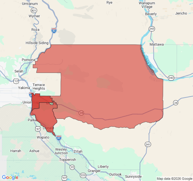 Map of septic coverage in Moxee, WA