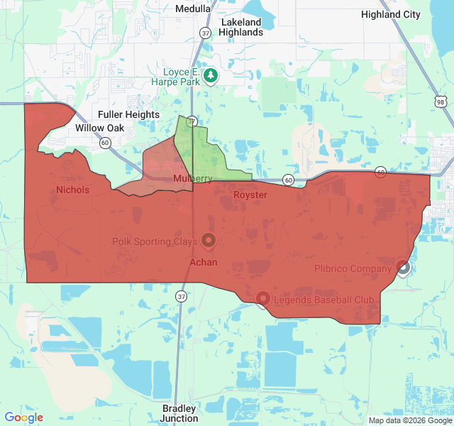 Map of septic coverage in Mulberry, FL