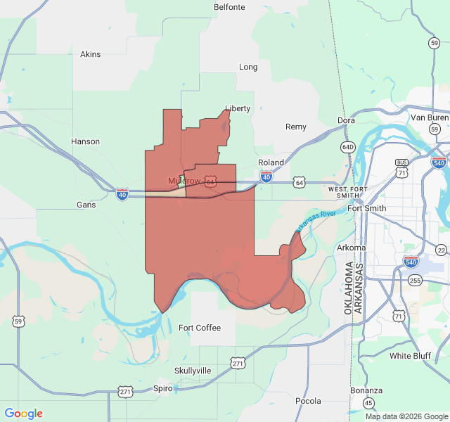 Map of septic coverage in Muldrow, OK