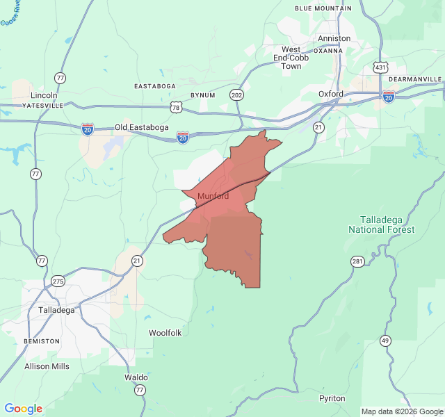 Map of septic coverage in Munford, AL