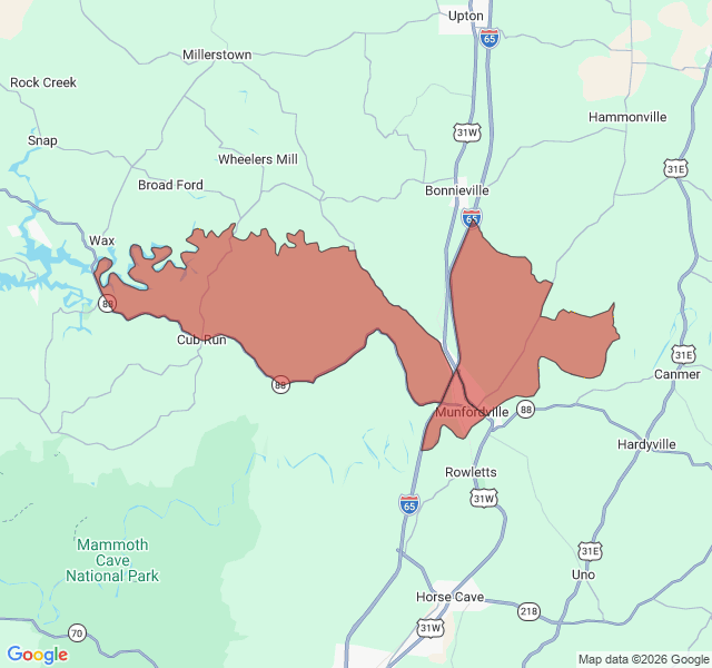 Map of septic coverage in Munfordville, KY